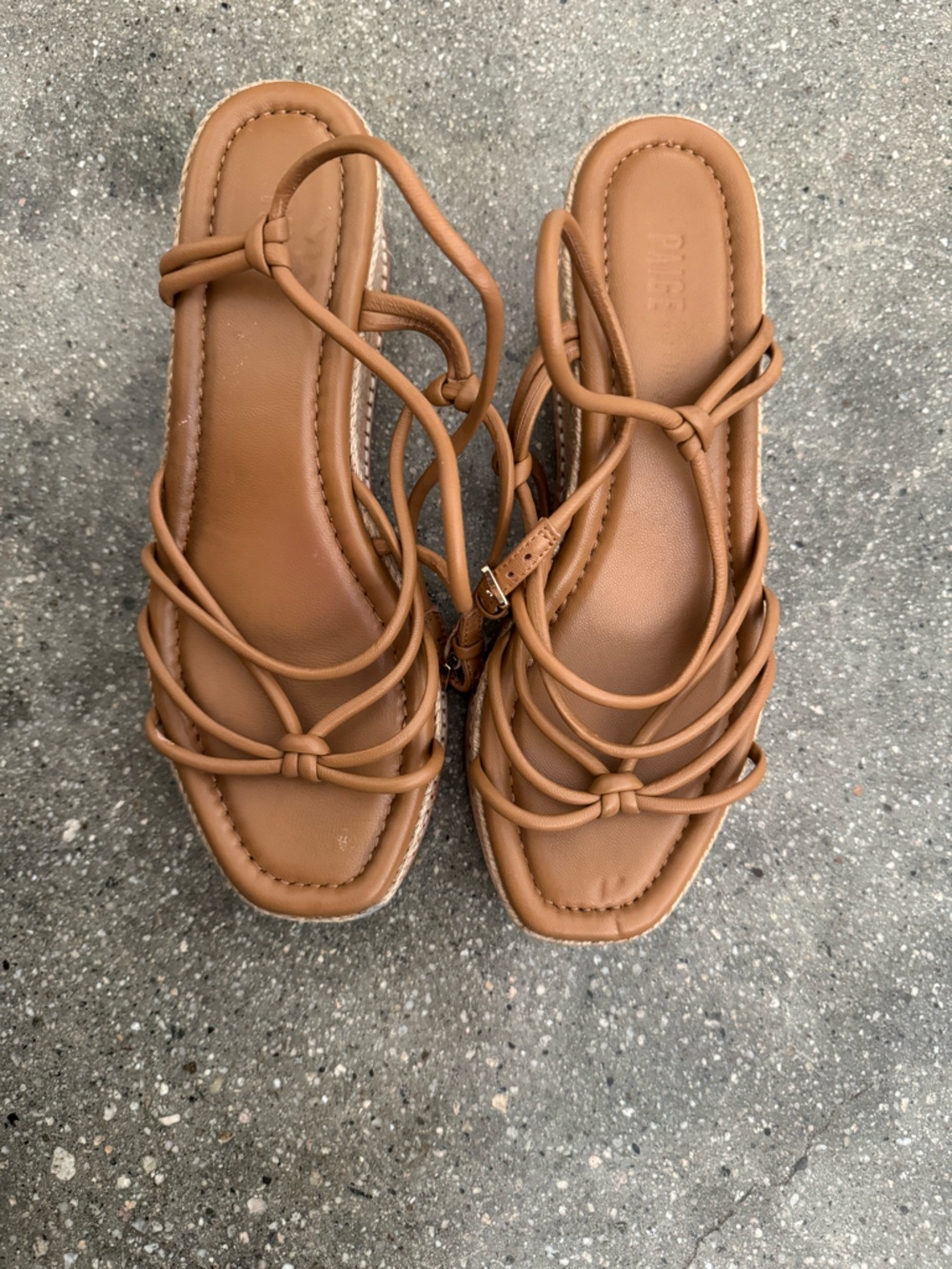 PAIGE Tan Strappy Knot Lace-Up Sandals